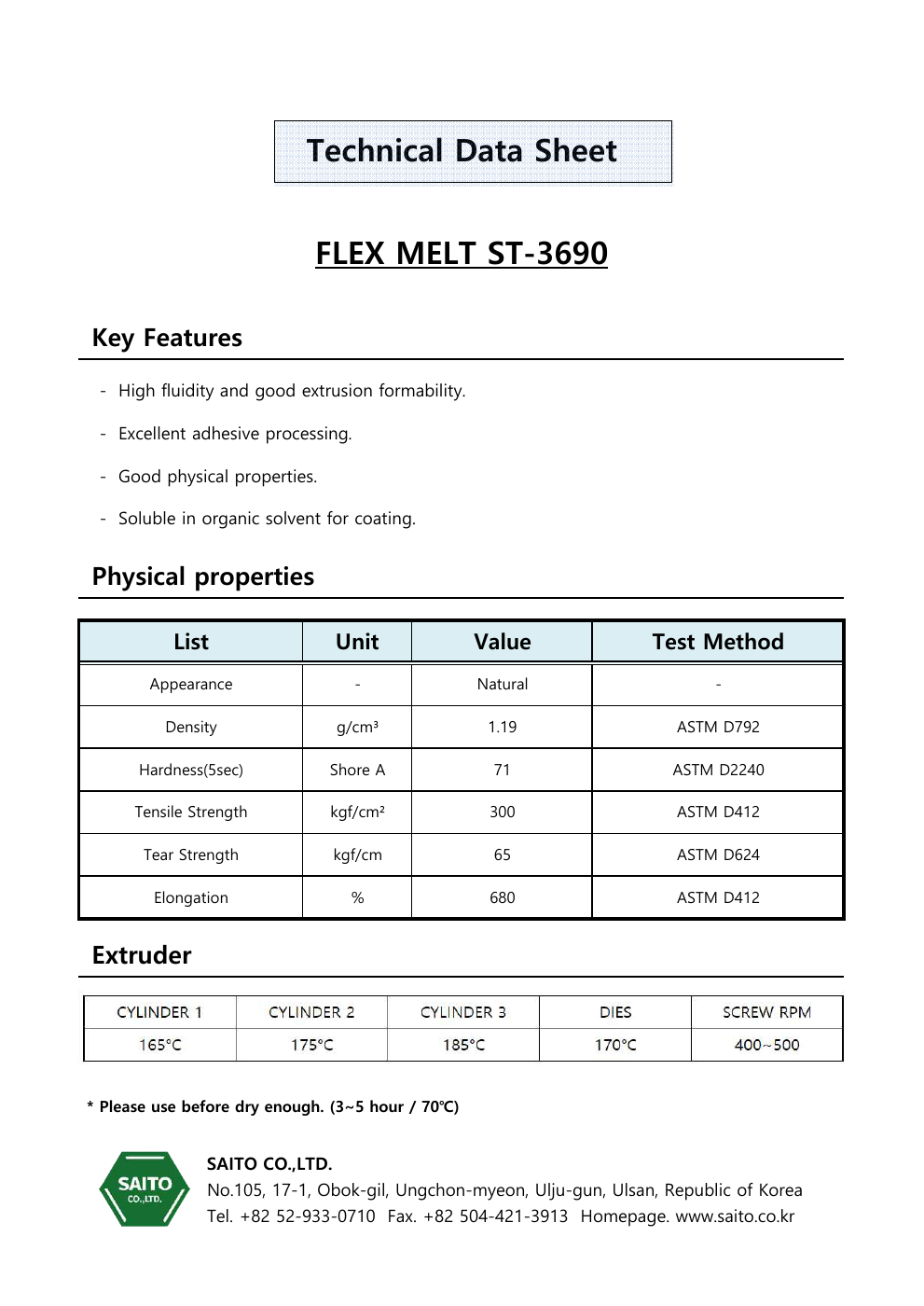Flex Melt 3690 properties, units and test methods — original TDS